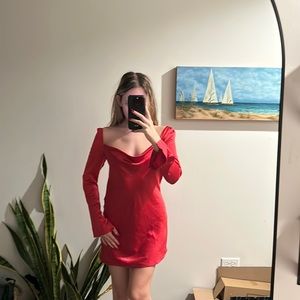 Princess Polly red satin long sleeve dress